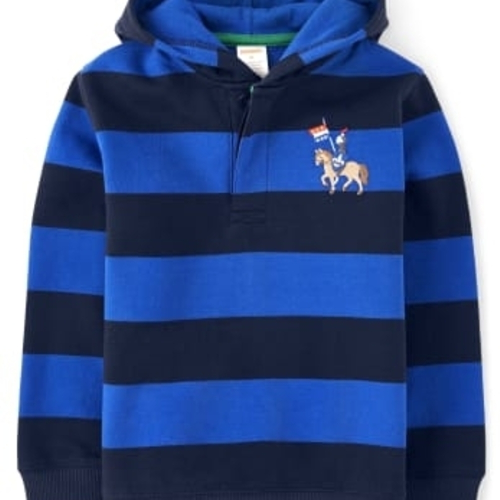 Gymboree 5T Knight Rugby Hooded Shirt Blue Navy Knights & Dragons EUC